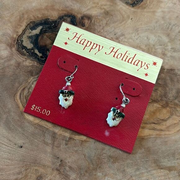 Tiny Enamel Santa Claus Face Christmas Earrings - Picture 2 of 3